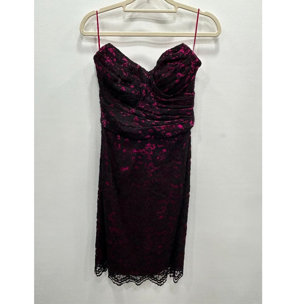 Dolce & Gabbana Black Magenta Lace‎ Ruched Sweetheart Neck Cocktail Dress Size 8